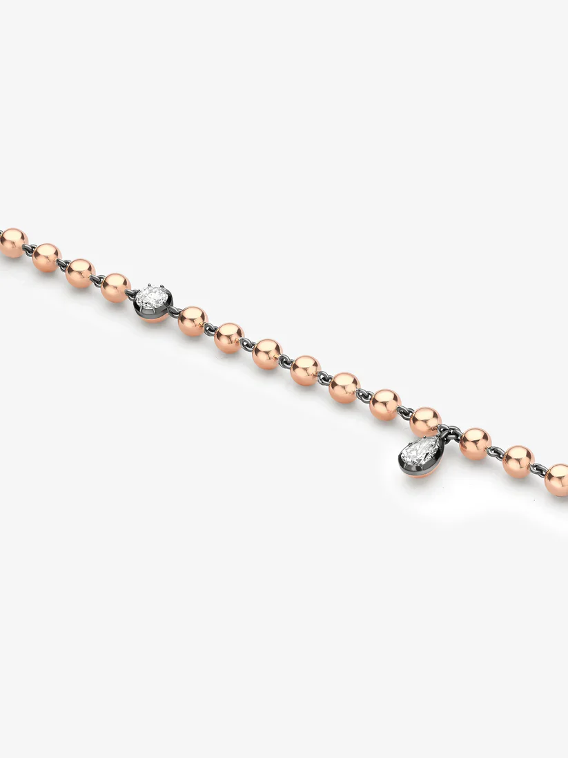 Bracelet - Ball n Chain with Two Diamonds RG - Image 3